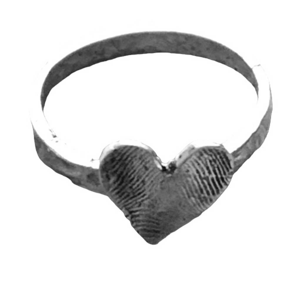 Silver Heart Finger Print Memorial Remembrance Ring Jewelry